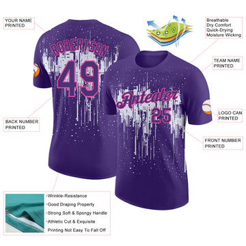 Custom Purple White-Pink Dripping Splatter Paint Performance T-Shirt