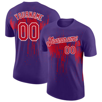 Custom Purple Red-White Dripping Splatter Paint Performance T-Shirt