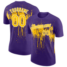 Load image into Gallery viewer, Custom Purple Yellow-White Dripping Splatter Paint Performance T-Shirt
