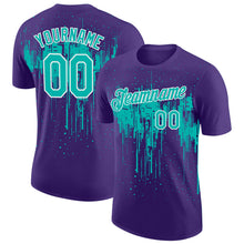 Load image into Gallery viewer, Custom Purple Aqua-White Dripping Splatter Paint Performance T-Shirt
