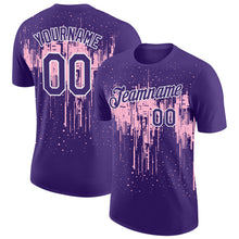 Laden Sie das Bild in den Galerie-Viewer, Custom Purple Light Pink-White Dripping Splatter Paint Performance T-Shirt
