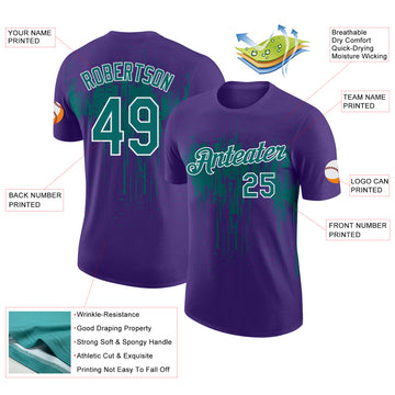 Custom Purple Teal-White Dripping Splatter Paint Performance T-Shirt