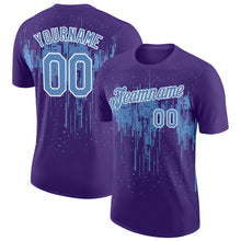 Laden Sie das Bild in den Galerie-Viewer, Custom Purple Light Blue-White Dripping Splatter Paint Performance T-Shirt
