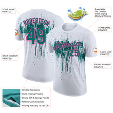 Load image into Gallery viewer, Custom White Teal-Pink Dripping Splatter Paint Performance T-Shirt

