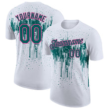 Load image into Gallery viewer, Custom White Teal-Pink Dripping Splatter Paint Performance T-Shirt

