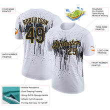 Charger l'image dans la galerie, Custom White Black-Old Gold Dripping Splatter Paint Performance T-Shirt
