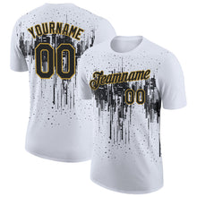Charger l'image dans la galerie, Custom White Black-Old Gold Dripping Splatter Paint Performance T-Shirt
