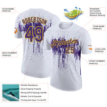 Charger l'image dans la galerie, Custom White Purple-Yellow Dripping Splatter Paint Performance T-Shirt
