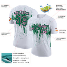 Load image into Gallery viewer, Custom White Kelly Green-Pink Dripping Splatter Paint Performance T-Shirt
