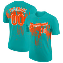 Charger l'image dans la galerie, Custom Aqua Orange-White Dripping Splatter Paint Performance T-Shirt
