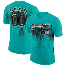 Load image into Gallery viewer, Custom Aqua Black-White Dripping Splatter Paint Performance T-Shirt
