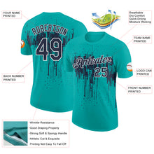 Charger l'image dans la galerie, Custom Aqua Navy-White Dripping Splatter Paint Performance T-Shirt
