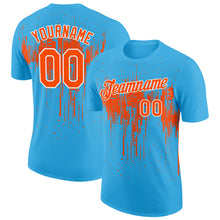 Load image into Gallery viewer, Custom Sky Blue Orange-White Dripping Splatter Paint Performance T-Shirt
