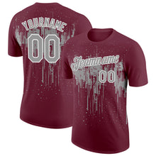 Laden Sie das Bild in den Galerie-Viewer, Custom Burgundy Gray-White Dripping Splatter Paint Performance T-Shirt
