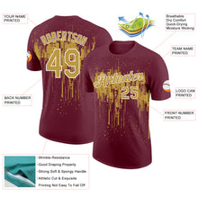 Laden Sie das Bild in den Galerie-Viewer, Custom Burgundy Old Gold-White Dripping Splatter Paint Performance T-Shirt
