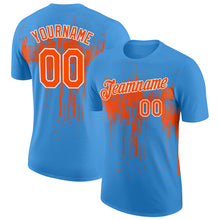 Laden Sie das Bild in den Galerie-Viewer, Custom Powder Blue Orange-White Dripping Splatter Paint Performance T-Shirt
