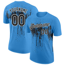 Charger l'image dans la galerie, Custom Powder Blue Black-White Dripping Splatter Paint Performance T-Shirt
