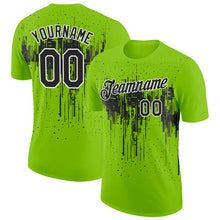 Laden Sie das Bild in den Galerie-Viewer, Custom Neon Green Black-White Dripping Splatter Paint Performance T-Shirt

