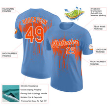 Laden Sie das Bild in den Galerie-Viewer, Custom Light Blue Orange-White Dripping Splatter Paint Performance T-Shirt
