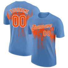 Laden Sie das Bild in den Galerie-Viewer, Custom Light Blue Orange-White Dripping Splatter Paint Performance T-Shirt

