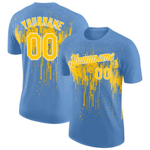 Load image into Gallery viewer, Custom Light Blue Yellow-White Dripping Splatter Paint Performance T-Shirt
