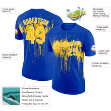 Load image into Gallery viewer, Custom Thunder Blue Yellow-White Dripping Splatter Paint Performance T-Shirt
