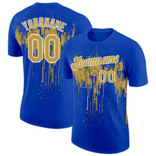 Load image into Gallery viewer, Custom Thunder Blue Old Gold-White Dripping Splatter Paint Performance T-Shirt

