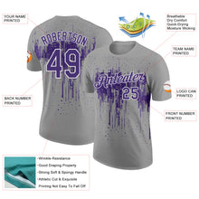Laden Sie das Bild in den Galerie-Viewer, Custom Gray Purple-White Dripping Splatter Paint Performance T-Shirt
