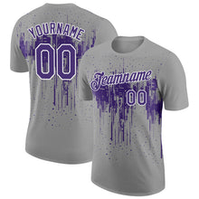 Laden Sie das Bild in den Galerie-Viewer, Custom Gray Purple-White Dripping Splatter Paint Performance T-Shirt
