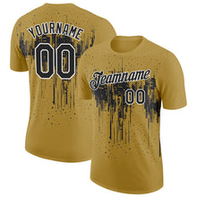 Load image into Gallery viewer, Custom Old Gold Black-White Dripping Splatter Paint Performance T-Shirt
