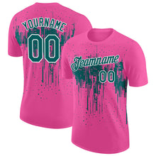 Charger l'image dans la galerie, Custom Pink Teal-White Dripping Splatter Paint Performance T-Shirt
