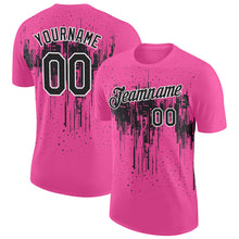 Load image into Gallery viewer, Custom Pink Black-White Dripping Splatter Paint Performance T-Shirt
