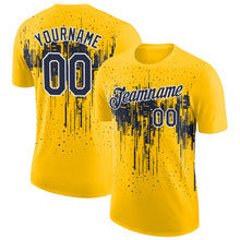 Charger l'image dans la galerie, Custom Yellow Navy-White Dripping Splatter Paint Performance T-Shirt
