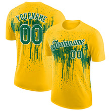 Charger l'image dans la galerie, Custom Yellow Kelly Green-White Dripping Splatter Paint Performance T-Shirt
