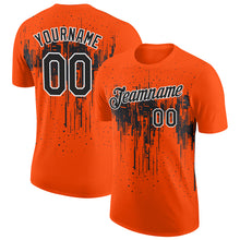 Charger l'image dans la galerie, Custom Orange Black-White Dripping Splatter Paint Performance T-Shirt
