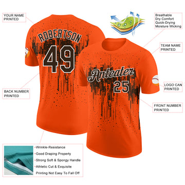 Custom Orange Brown-White Dripping Splatter Paint Performance T-Shirt