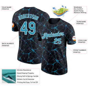 Custom Black Panther Blue Gray-White Abstract Network Crackle Performance T-Shirt