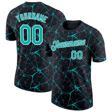 Charger l'image dans la galerie, Custom Black Aqua Gray-White Abstract Network Crackle Performance T-Shirt
