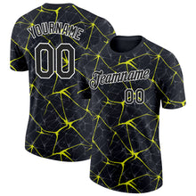 Загрузить изображение в средство просмотра галереи, Custom Black Neon Yellow Gray-White Abstract Network Crackle Performance T-Shirt
