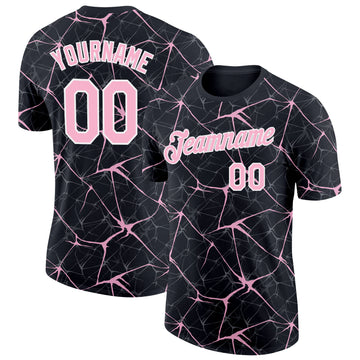 Custom Black Light Pink Gray-White Abstract Network Crackle Performance T-Shirt