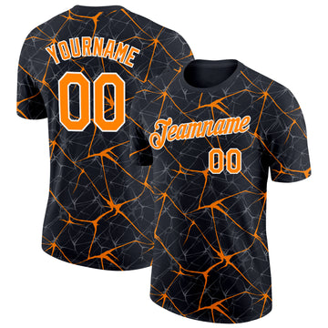 Custom Black Bay Orange Gray-White Abstract Network Crackle Performance T-Shirt