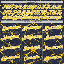 Laden Sie das Bild in den Galerie-Viewer, Custom Navy Yellow Gray-White Abstract Network Crackle Performance T-Shirt
