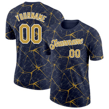 Загрузить изображение в средство просмотра галереи, Custom Navy Old Gold Gray-White Abstract Network Crackle Performance T-Shirt
