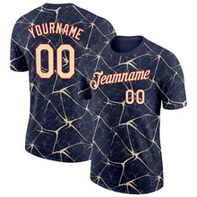Load image into Gallery viewer, Custom Navy Cream Gray-Crimson Abstract Network Crackle Performance T-Shirt
