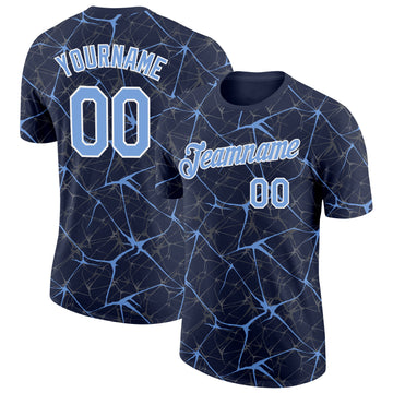 Custom Navy Powder Blue Gray-White Abstract Network Crackle Performance T-Shirt