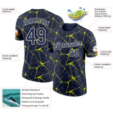 Charger l'image dans la galerie, Custom Navy Neon Yellow Gray-White Abstract Network Crackle Performance T-Shirt
