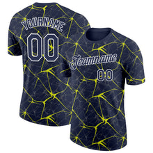 Charger l'image dans la galerie, Custom Navy Neon Yellow Gray-White Abstract Network Crackle Performance T-Shirt
