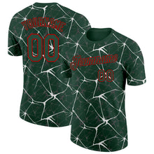 Laden Sie das Bild in den Galerie-Viewer, Custom Green White Gray-Red Abstract Network Crackle Performance T-Shirt
