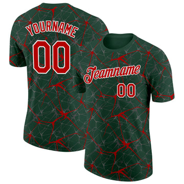 Custom Green Red Gray-White Abstract Network Crackle Performance T-Shirt