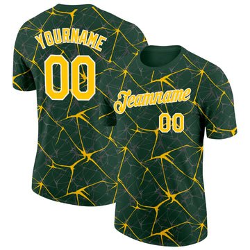 Custom Green Yellow Gray-White Abstract Network Crackle Performance T-Shirt